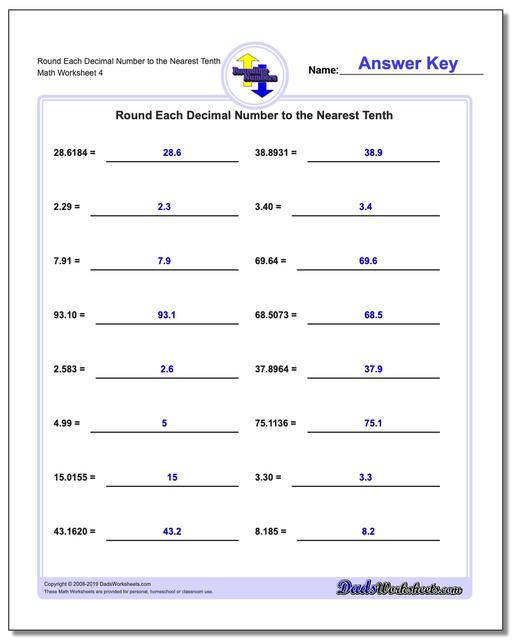 Math Worksheets Rounding Numbers Rounding Numbers Round Each Decimal Number To The Nearest