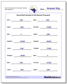 Round Each Number to the Nearest Thousand Rounding Numbers Worksheet