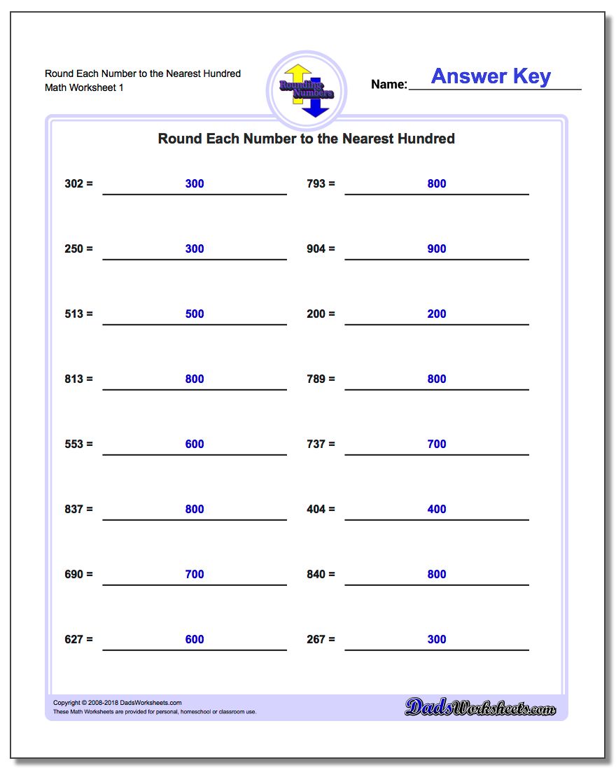 family core worksheet values Numbers Rounding Simple