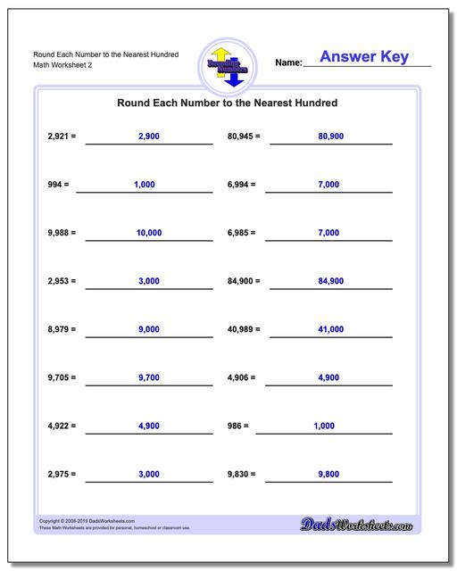 Math Worksheets: Rounding Numbers: Rounding Numbers: Round Each Number