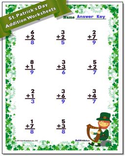 St. Patrick's Day Addition Worksheet
