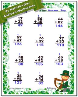 St. Patrick's Day Addition Worksheet