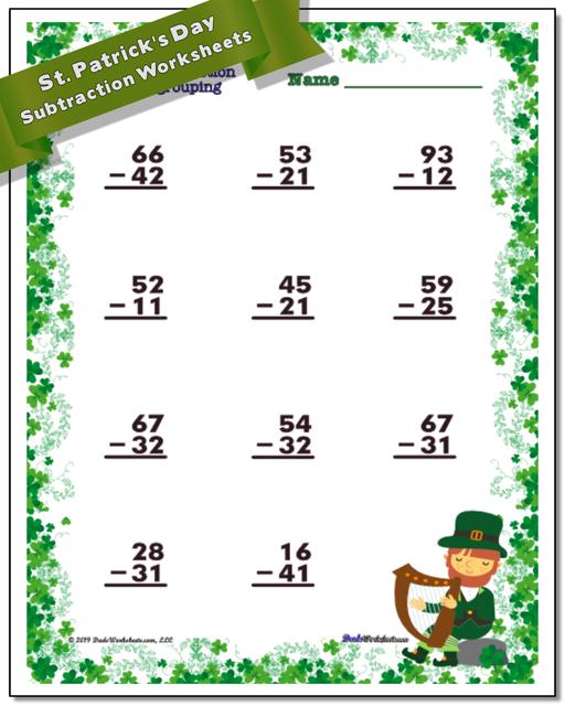 saint patricks day subtraction worksheets