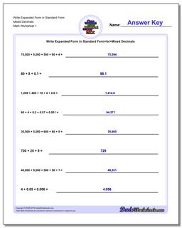 Standard, Expanded and Word Form Worksheet Write in Mixed Decimals