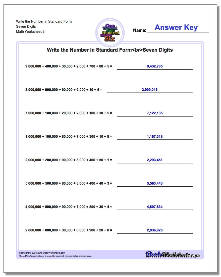 Write Expanded Form Numbers in Standard Form