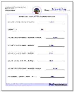 Write Expanded Form Worksheet in Standard Form Mixed Decimals