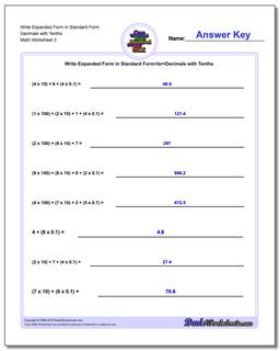 Write Expanded Form Worksheet in Standard Form Decimals with Tenths