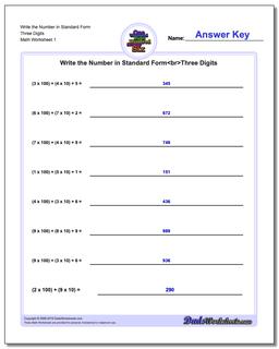 Standard, Expanded and Word Form Worksheet Write the Number in Three Digits