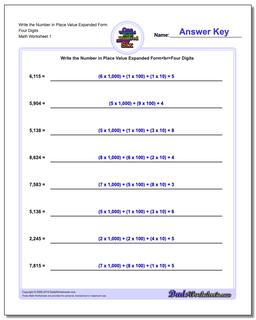Standard, Expanded and Word Form Worksheet Write the Number in Place Value Four Digits