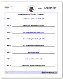 Convert to Word Form Worksheet Four Digits