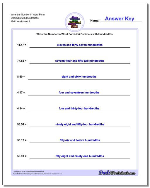 Math Worksheets: Standard, Expanded and Word Form: Standard, Expanded