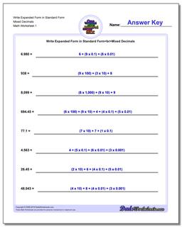 Standard, Expanded and Word Form Worksheet Write in Mixed Decimals