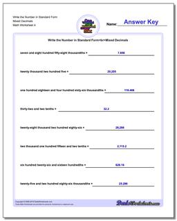 Write the Number in Standard Form Worksheet Mixed Decimals