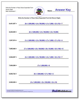 Standard, Expanded and Word Form Worksheet Write the Number in Place Value Seven Digits