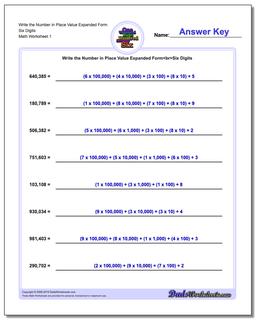 Standard, Expanded and Word Form Worksheet Write the Number in Place Value Six Digits