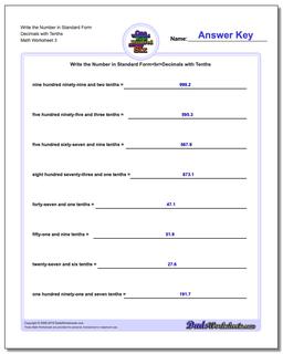 Write the Number in Standard Form Worksheet Decimals with Tenths