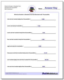Standard, Expanded and Word Form Worksheet Write the Number in Decimals with Thousandths