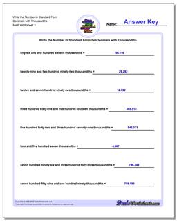 Write the Number in Standard Form Worksheet Decimals with Thousandths