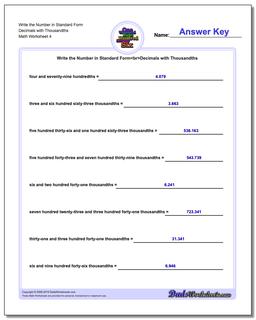 Write the Number in Standard Form Worksheet Decimals with Thousandths