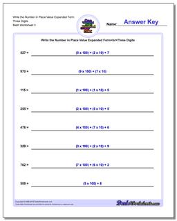 Write the Number in Place Value Expanded Form Worksheet Three Digits