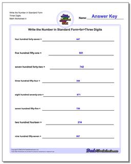 Write the Number in Standard Form Worksheet Three Digits