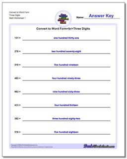 Standard, Expanded and Word Form Worksheet Convert to Three Digits