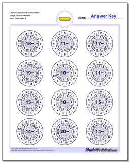 Circle Subtraction Easy Random Single Fact Worksheet