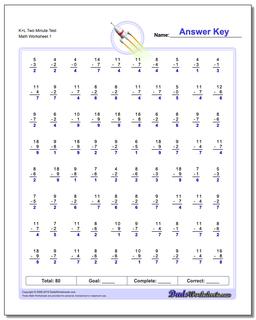 K+L Two Minute Test Subtraction Worksheet