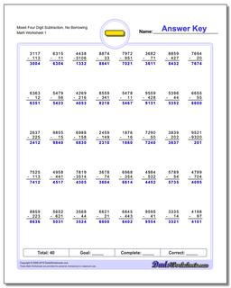 Subtraction Worksheet Mixed Four Digit No Borrowing