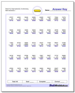 Mixed Four Digit Subtraction Worksheet, No Borrowing /worksheets/subtraction.html