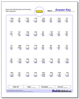 Mixed Three Digit Subtraction Worksheet with Borrowing /worksheets/subtraction.html