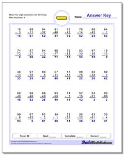 Mixed Two Digit Subtraction Worksheet, No Borrowing