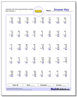 Subtraction Worksheet with Three Arguments (More Complex)