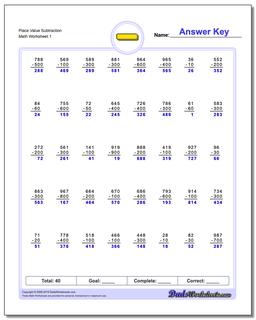 Place Value Subtraction Worksheet