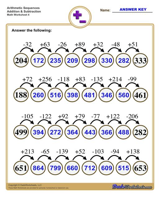 math worksheets subtraction addition and subtraction sequences hard