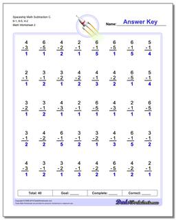 Spaceship Math Subtraction Worksheet C 6-1, 6-5, 4-2 /worksheets/subtraction.html