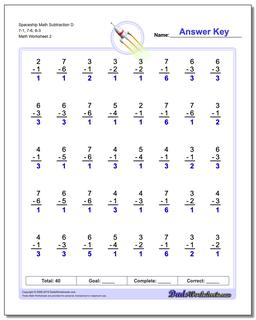 Spaceship Math Subtraction Worksheet D 7-1, 7-6, 6-3 /worksheets/subtraction.html