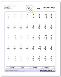 Spaceship Math Subtraction Worksheet F 9-1, 9-8, 10-5 /worksheets/subtraction.html