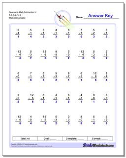 Spaceship Math Subtraction Worksheet H 5-3, 5-2, 12-6 /worksheets/subtraction.html