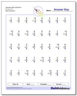 Subtraction Worksheet Spaceship Math I 6-2, 6-4, 14-7
