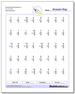 Spaceship Math Subtraction Worksheet J 7-2, 7-5, 16-8 /worksheets/subtraction.html