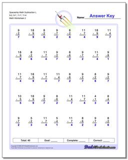 Spaceship Math Subtraction Worksheet L 9-2, 9-7, 11-7, 11-4 /worksheets/subtraction.html