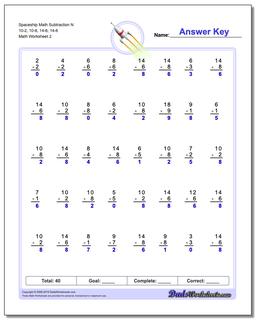 Spaceship Math Subtraction Worksheet N 10-2, 10-8, 14-8, 14-6 /worksheets/subtraction.html