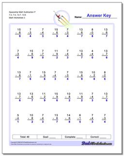 Spaceship Math Subtraction Worksheet P 7-3, 7-4, 13-7, 13-6