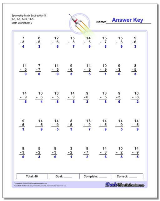 math worksheets subtraction subtraction spaceship math subtraction s