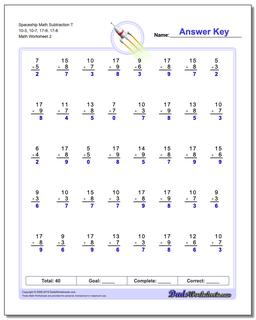 Spaceship Math Subtraction Worksheet T 10-3, 10-7, 17-9, 17-8 /worksheets/subtraction.html