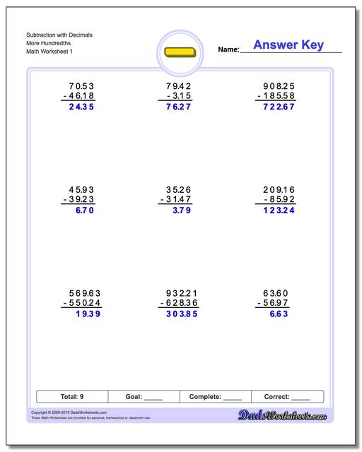 subtraction with decimals