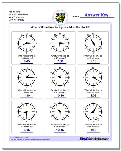 Telling Analog Time: Five Minute Time Addition