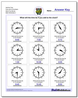 Add the Time Face with All Numbers More Five Minute /worksheets/telling-analog-time.html Worksheet