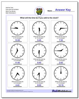 Add the Time Face with No Numbers More Five Minute Worksheet